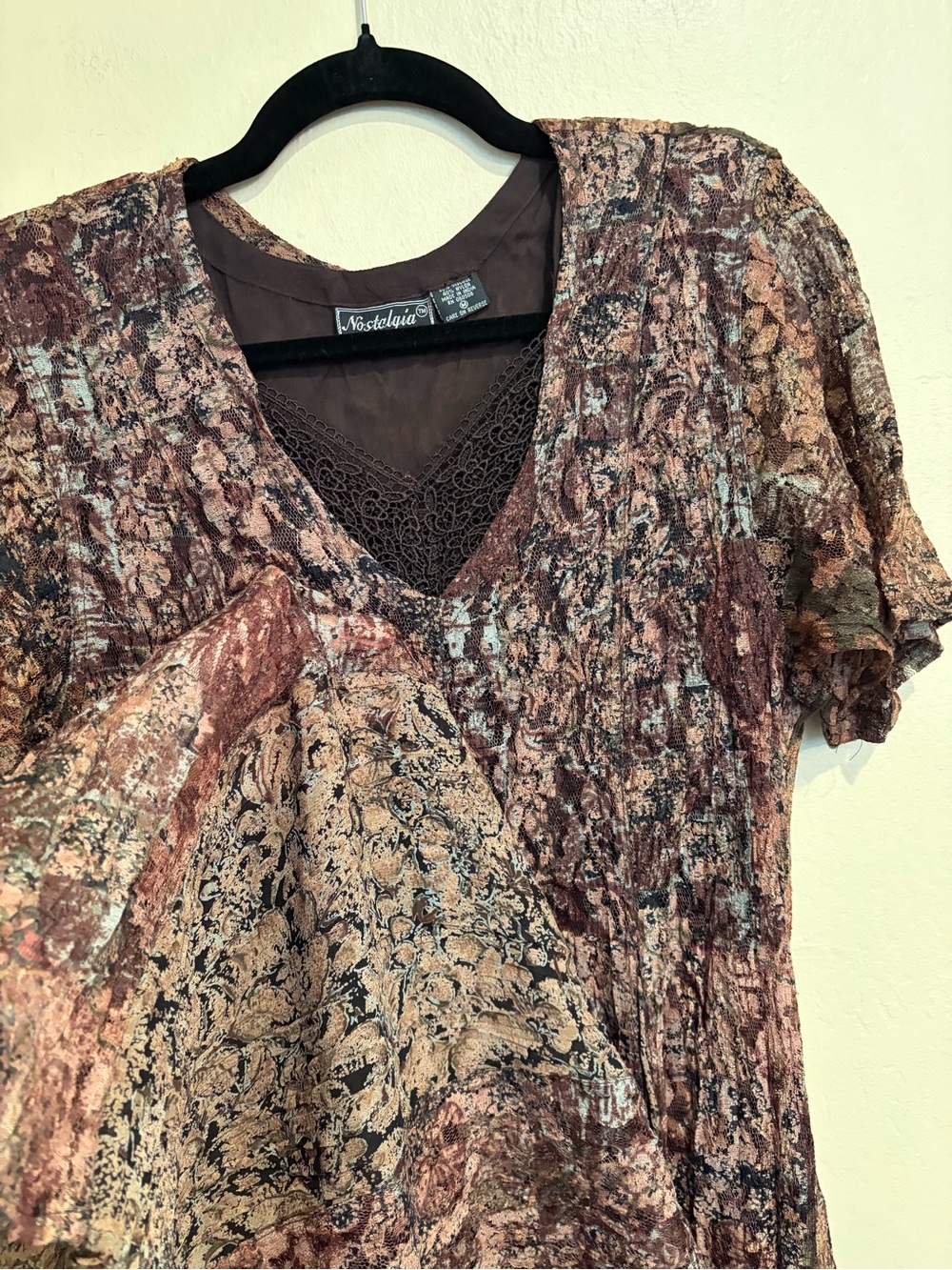 90s Office Mom Boho Mesh & Lace Maxi Dress w/ Padded Shoulders and Slim Waist - Picture 7 of 10